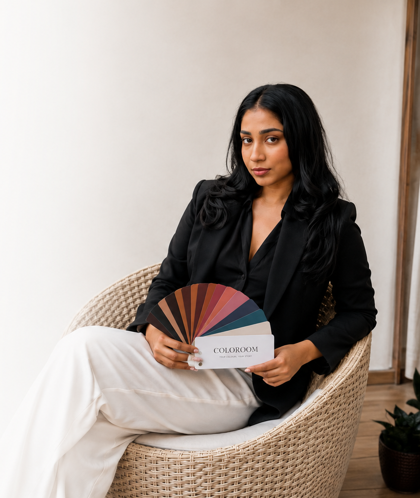 Woman holding a colour swatch fan